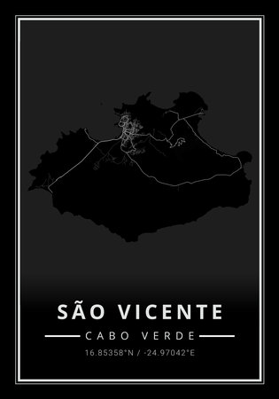 Street map art of Sao Vicente island in Cape Verde - Africaの写真素材