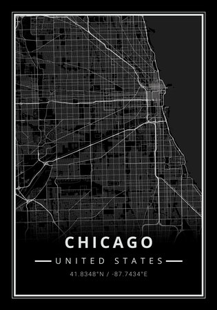 Street map art of Chicago city in USA - United States of America - Americaの写真素材