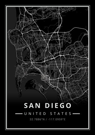 Street map art of San Diego city in USA - United States of America - Americaの写真素材