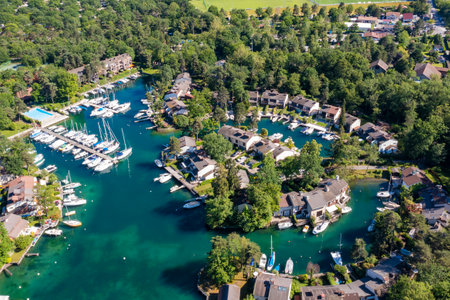 Aerial view of Ripaille neighborhood (Thonon-Les-Bains) city in Haute-Savoie in Franceの写真素材