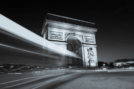 Night view of Arc de Triomphe - Triumphal Arc in Paris, Franceの写真素材