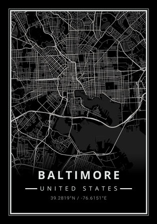 Street map art of Baltimore city in USA - United States of America - Americaの写真素材