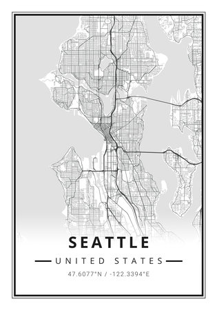 Street map art of Seattle city in USA - United States of America - Americaの写真素材