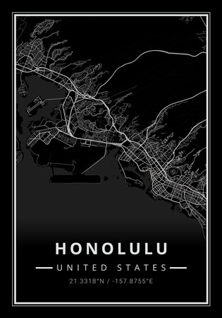 Street map art of Honolulu city in USA - United States of America - Americaの写真素材