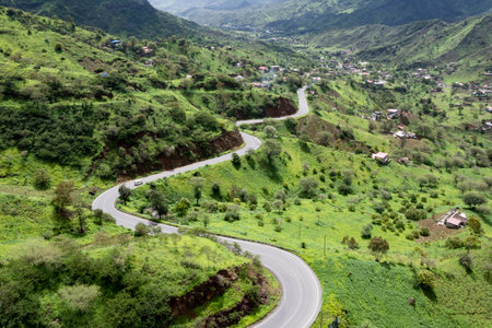 Mountainous green Santiago Island landscape in rain season - Cape Verdeの写真素材