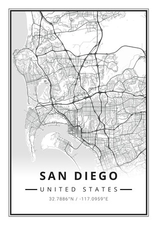 Street map art of San Diego city in USA - United States of America - Americaの写真素材