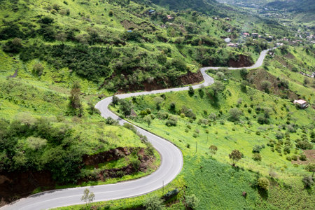 Mountainous green Santiago Island landscape in rain season - Cape Verdeの写真素材