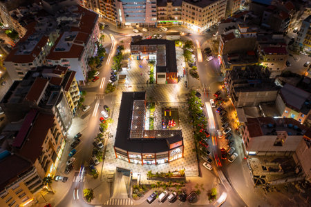 Night aerial view of PraÃ§a Center in Praia city in Santiago in Cape Verde Islands (Cabo Verde)の写真素材