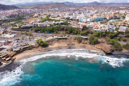 Aerial view of Kebra Kanela - Quebra Canela beach in Praia - Santiago - Capital of Cape Verde Islands - Cabo Verdeの写真素材