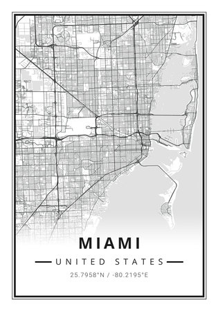 Street map art of Miami city in USA - United States of America - Americaの写真素材