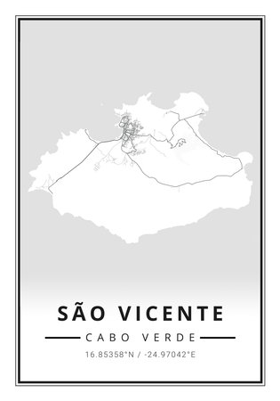 Street map art of Sao Vicente island in Cape Verde - Africaの写真素材