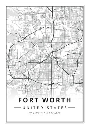 Street map art of Fort Worth city in USA - United States of America - Americaの写真素材
