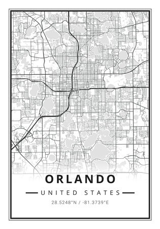 Street map art of Orlando city in USA - United States of America - Americaの写真素材