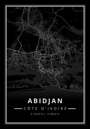 Street map art of Abidjan city in Ivory Coast - Africaの写真素材