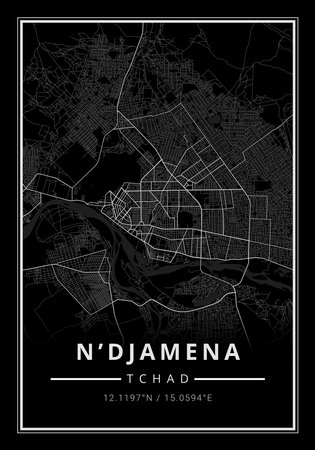 Street map art of N'djamena city in Chad - Africaの写真素材