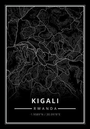Street map art of Kigali city in Rwanda - Africaの写真素材