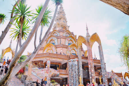 Temple Thailand, Wat Pra That Pha Son Keaw Buddhism decorated with colorful ceramic in Petchabun Thailand, Unseen Buddhism crafts religions handwork on fancy color glass and ceramic tiles decoration.のeditorial素材