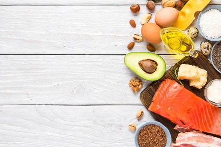 food sources of omega 3 and unsaturated fats. Concept of healthy food. keto or ketogenic diet. top...