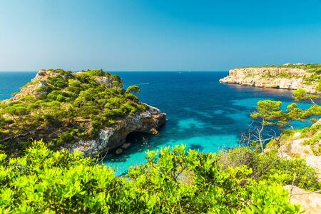 Majorca beautiful seascape bay at the coast of Calo des Moro, Mallorca Mediterranean Sea, Balearic Islands, Spainの写真素材