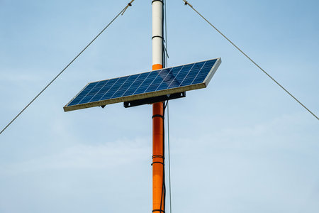 Small solar panel ecological power for alternative green energy. Renewable electric energy....