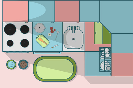 kitchen and tabel, vegetables, food for animal, to cook foodのイラスト素材