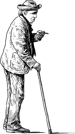Vector image of an old man on a stroll.のイラスト素材