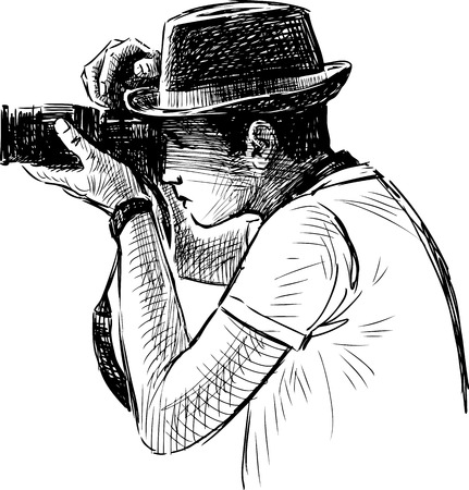 Vector drawing of a casual man takes photo.のイラスト素材