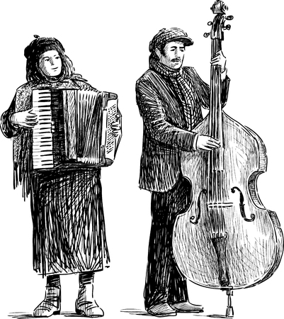 The vector drawing of the duet of the street musicians.のイラスト素材