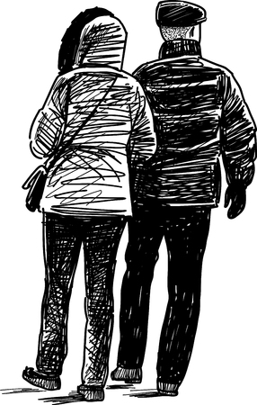 The vector drawing of the casual townspeople on a walk.のイラスト素材