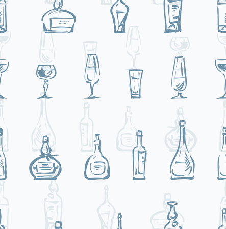 Vector pattern of the various bottles and glasses.のイラスト素材