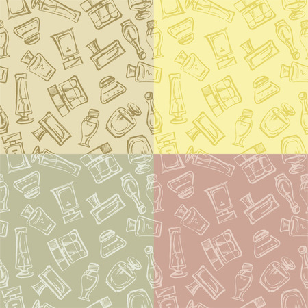 Vector background of various perfume bottles.のイラスト素材
