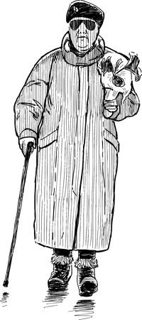 Vector image of an old woman on a stroll.のイラスト素材