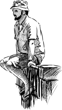 Vector sketch of a casual sitting man.のイラスト素材