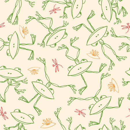 Vector background from the drawn cheerful frogs.のイラスト素材