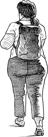 Vector drawing of a woman on a stroll.のイラスト素材