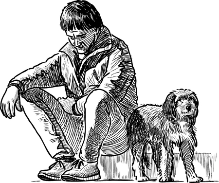Vector image of a person with his dogのイラスト素材