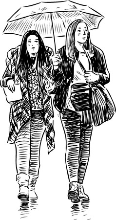 Vector image of girls under an umbrellaのイラスト素材