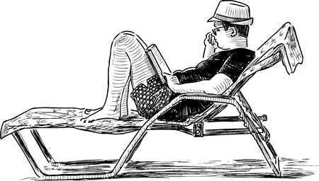 A person reads a book on the beachのイラスト素材