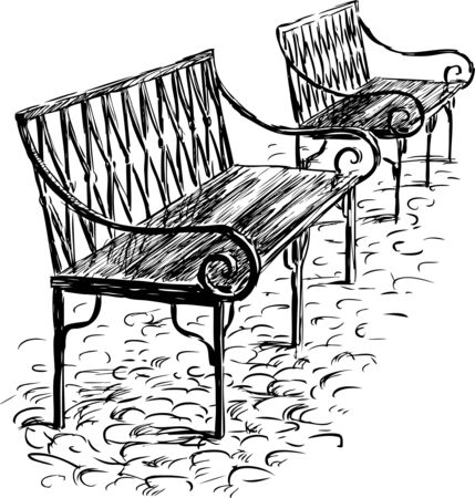Vector sketch of the park benches.のイラスト素材
