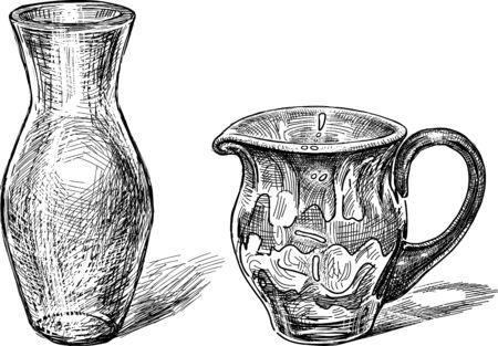 Vector drawing of the glass vasesのイラスト素材