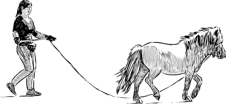 Vector sketch of girl with a ponyのイラスト素材