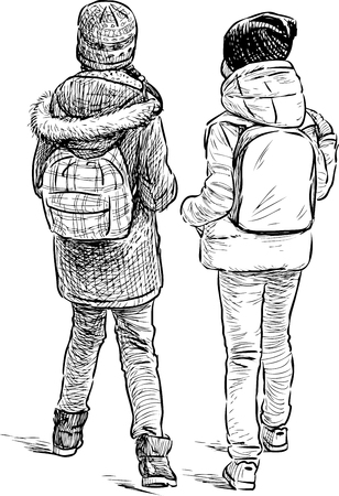 The junior schoolgirls go to homeのイラスト素材