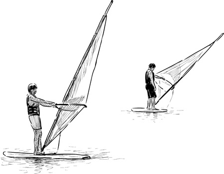 The windsurfers in the seaのイラスト素材