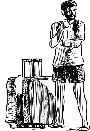 A casual person with the suitcasesのイラスト素材