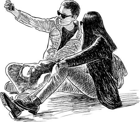 Young people take their pictureのイラスト素材