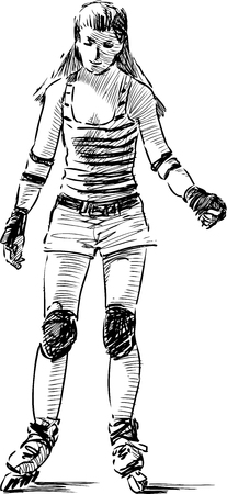 Teenage girl riding skates.のイラスト素材