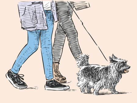 Citizens with a pet go for a walkのイラスト素材