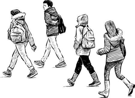 Teens students go to schoolのイラスト素材