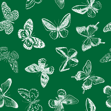 Seamless background of butterflies sketchesのイラスト素材