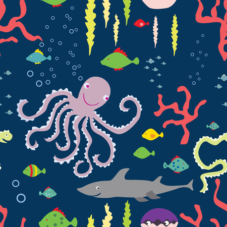 Seamless background of sea underwater creaturesのイラスト素材
